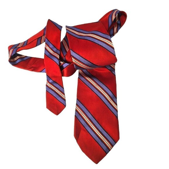 Hart Schaffner Marx Handmade Silk Tie Red Violet Navy Yellow Angular Stripe 3.5" - Picture 1 of 5